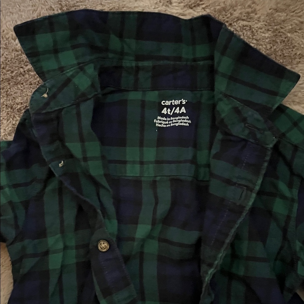 Carter's Kids Green and Blue Plaid Button-Down Shirt - Picture 2 of 3